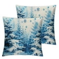 thumbnail image 2 of Acheng Snow Forest Pillow Covers Set of 2, Blue Snowflake Pine Trees Square Decorative Cushion Cover Soft  Pillows Case White  for Couch Bed Sofa White, 2 of 6