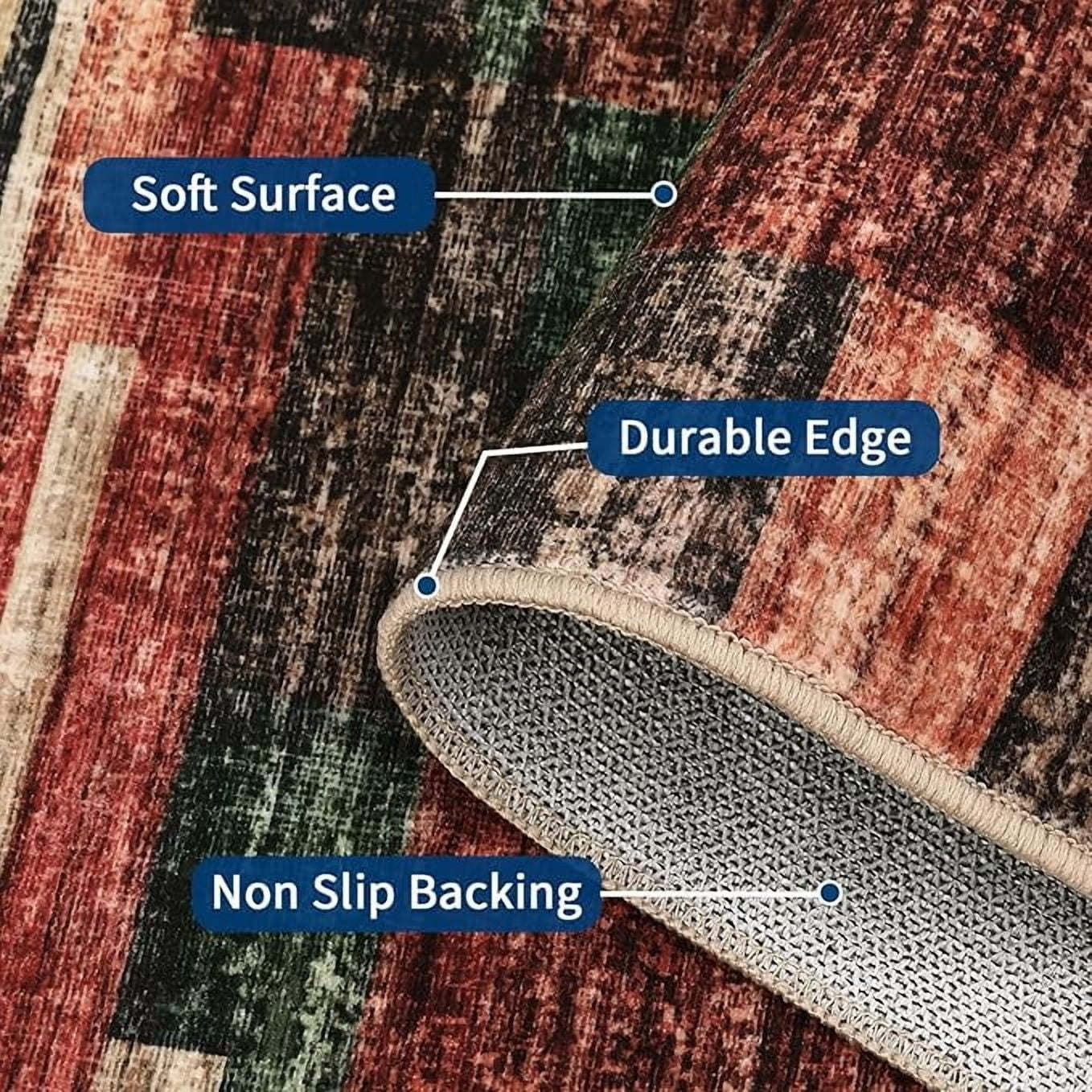 Washable Runner Rug 2x6 Modern Entryway Rug Tartan Plaid Non Slip Kitchen Rugs Rustic Bedroom Area Rug Hallway Runners Soft Carpet Bath Mat Stain Resistant Throw Rugs for Laundry 2'x6' Red