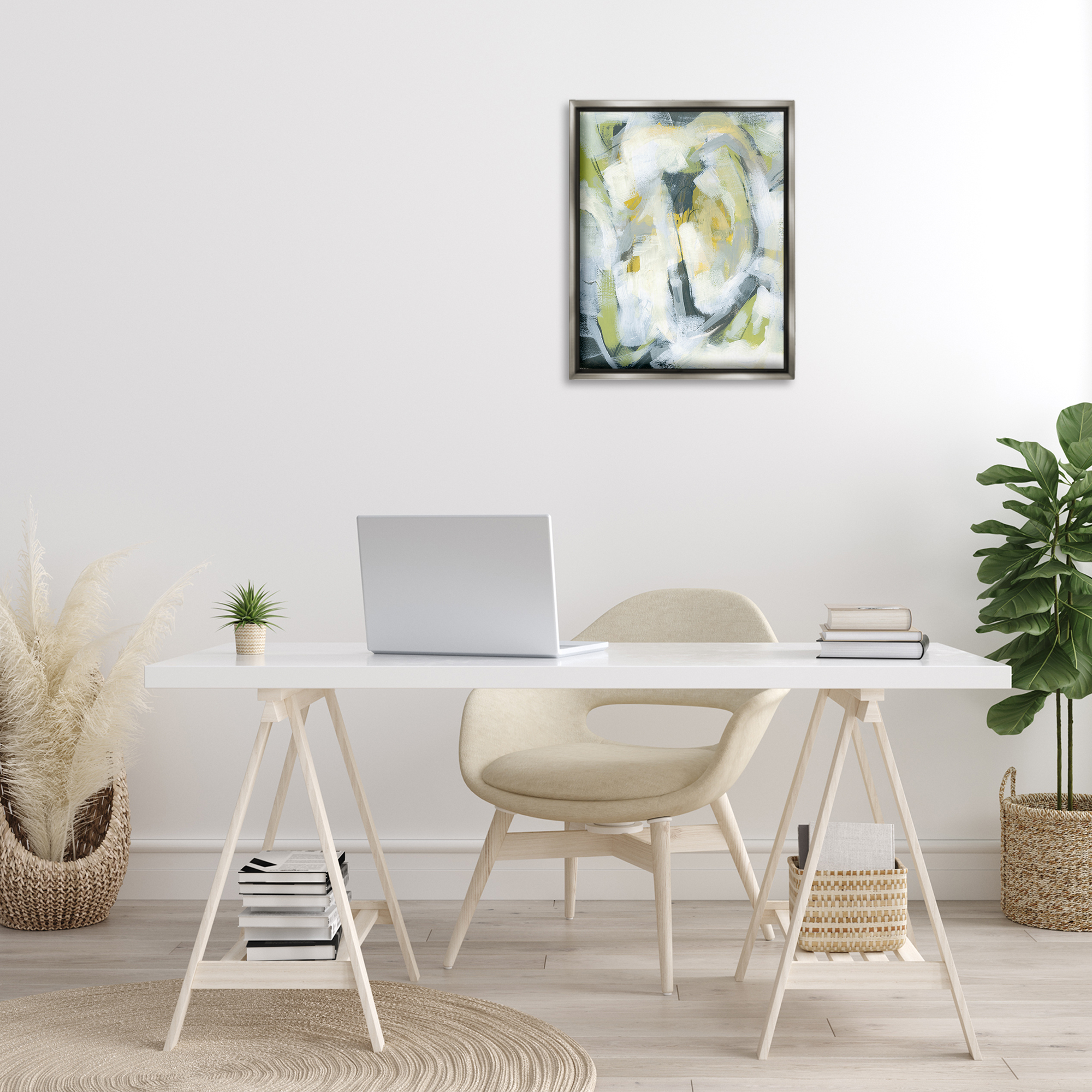 Stupell Industries Complex Abstract Distortion Abstract Painting Gray Floater Framed Canvas Art Print Wall Art, 17 x 21