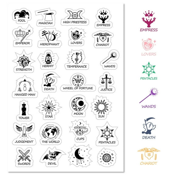 1 Sheet Tarot Clear Rubber Stamps Divination Elements Moon ases Balance Transparent Vintage Postmark Silicone Seals Stamp Journaling Card Making DIY Scrapbooking Paper Craft
