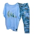 thumbnail image 2 of Ensembles de Détente pour Femmes 2 Pcs Imprimé Col Rond Manches Mi-Longues Pull + Pantalon Ensemble Coton Lin Deux Pièces Été, 2 of 7