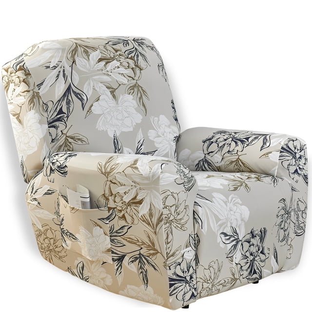 Dznils Funda para Sillón Reclinable Estampada Funda Elástica para Sofá Reclinable de Poliéster, Caqui Floral