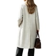 thumbnail image 6 of Cmfcve Womens Gingham Plaid Long Overcoat Button Front Business Casual Coat Fall Winter Collared Outerwear, 6 of 7