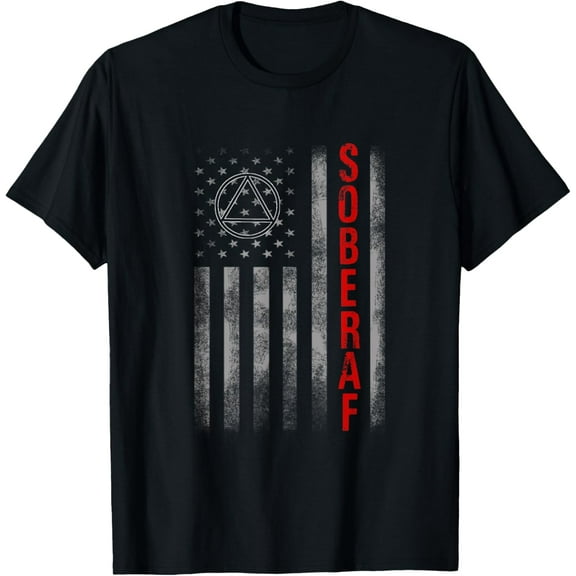SOBER AF Us Flag Support Sobriety Recovery Anonymous NA AA T-ShirtMen and women, Black T-shirt, size: Extra large S-4XL