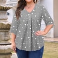 thumbnail image 2 of Abcomgle Plus Size Tops for Women Sexy Summer V Neck T Shirts Polka Dot Print T-Shirt 3/4 Sleeve Tops Loose Casual Clothes for Women 4XL,Gray, 2 of 5