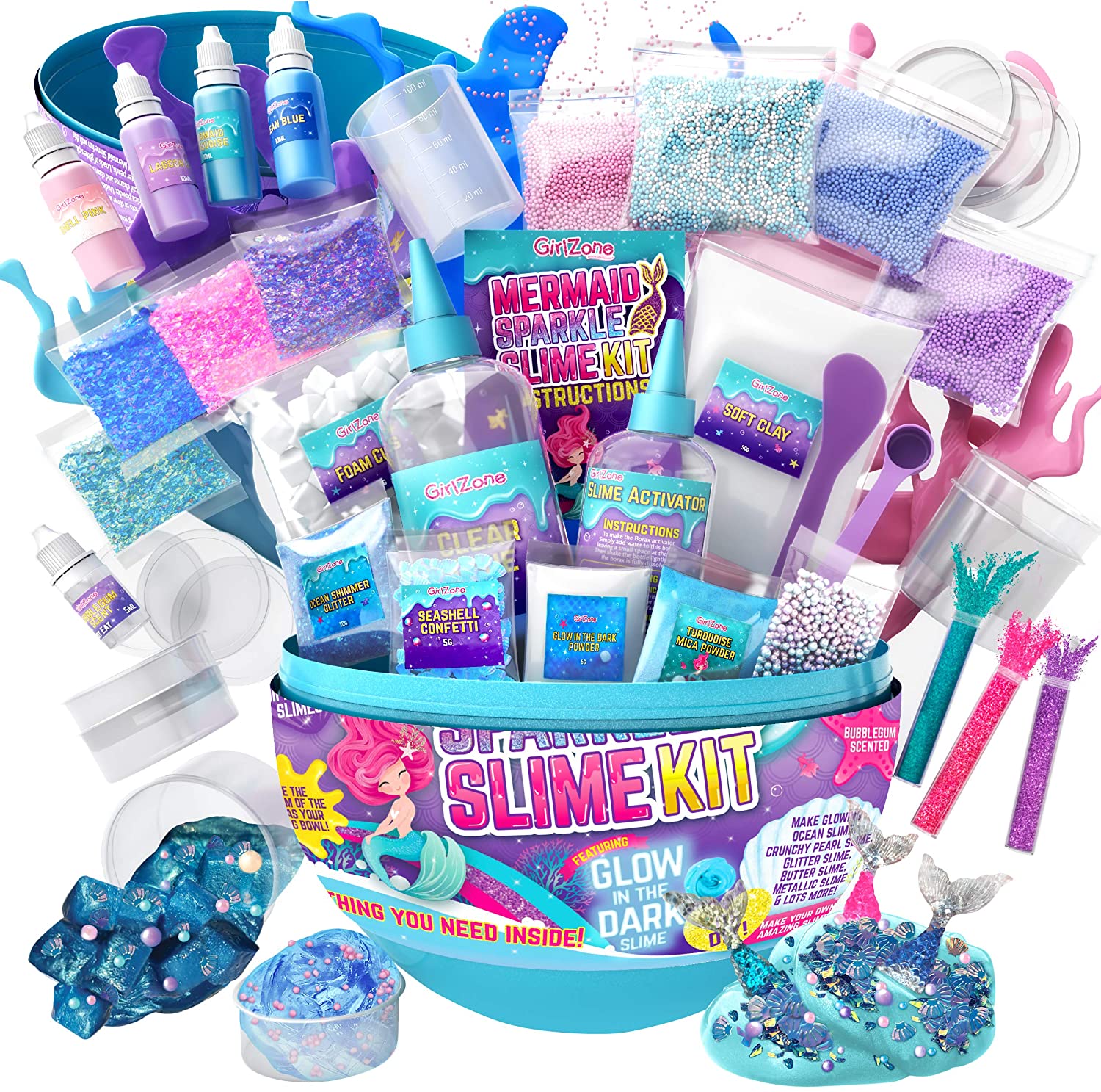Buy GirlZone Egg Surprise Mermaid Sparkle Slime Kit for Girls, Measures ...