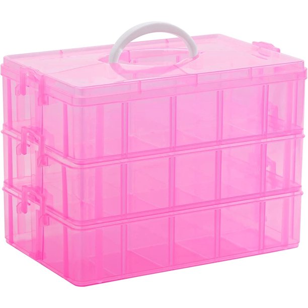 Contenedor de almacenamiento apilable transparente Casewin de 3 niveles, caja organizadora con 30 compartimentos (ajustables), para organizar manualidades, cintas washi, cuentas, juguetes para niños,