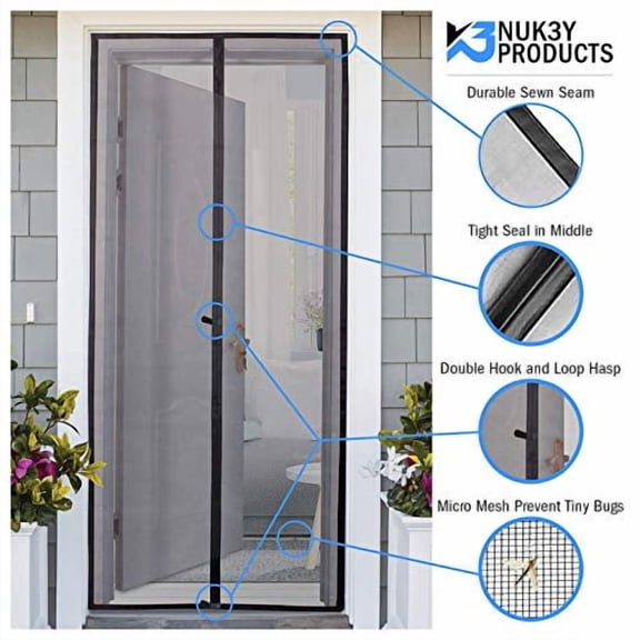 Magnetic Screen Door Mesh Curtain Fiberglass Full Frame Velcro with Upgrade Magnets (36 X 96)