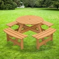 thumbnail image 5 of Wooden Outdoor Patio Garden Round Picnic Table with Bench, 8 Person, 5 of 9