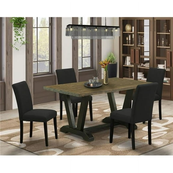 5 Piece V-Style Dining Table Set - Black