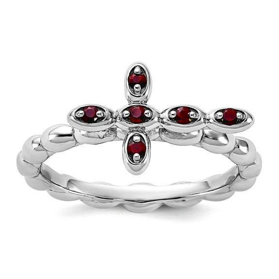2.5mm 925 Sterling Silver Stackable Rhodium Plated Garnet Religious Faith Cross Ring Size 5 Stackable Ring for Women