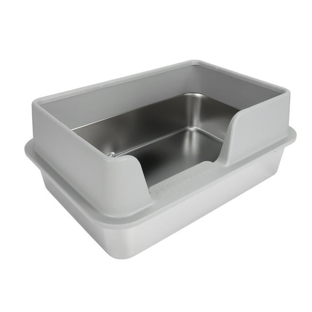 CAJA DE DE ACERO INOXIDABLE, CAJA DE PARA GATOS Extra Grande Con Lado de Pared Alta, Caja de Para Gatos de Metal XL, Fácil de Limpiar, Antifugas, Cerrada