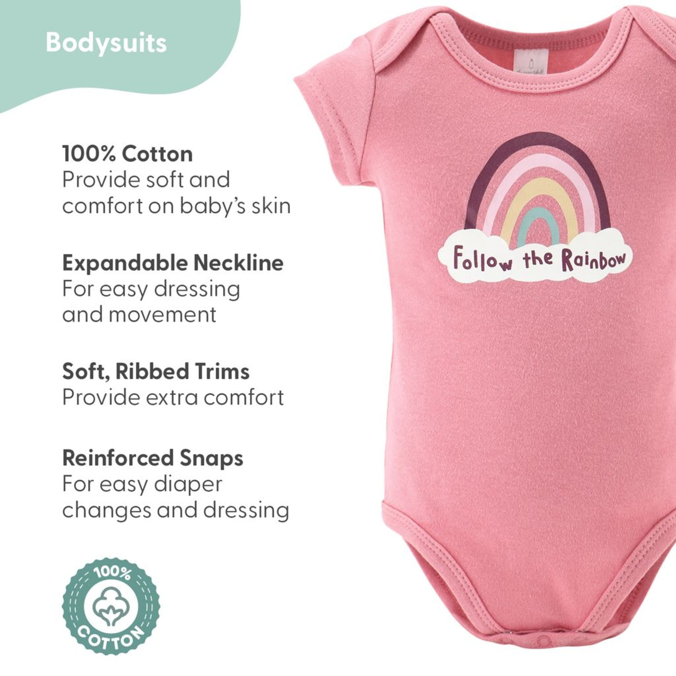 The Peanutshell Newborn Layette Gift Set for Baby Girls, 23 Essential Pieces, Pink Rainbow Safari Animals, 0-3 Months