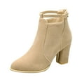 thumbnail image 1 of B91xZ Bottines pour Femmes à Talon Plateforme Chunky Chelsea de Combat à Lacets, Beige 9, 1 of 3