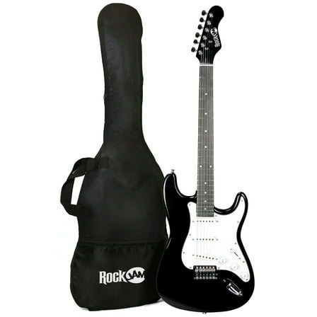 RockJam Black Electric Guitar with Guitar Bag