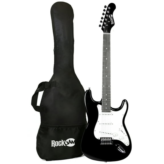 RockJam Black Electric Guitar with Guitar Bag
