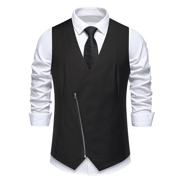 Hombres Sólida Moda Retro Cremallera Cuello en V Boda sin Mangas Tanques Blusa