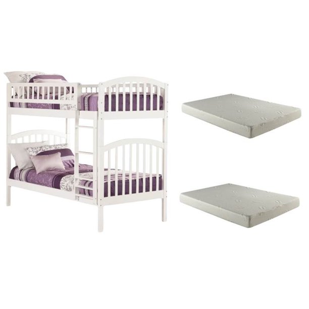 3 Piece Bedroom Set With Bunk Bed And 2 Mattresses In White Walmart Com Walmart Com