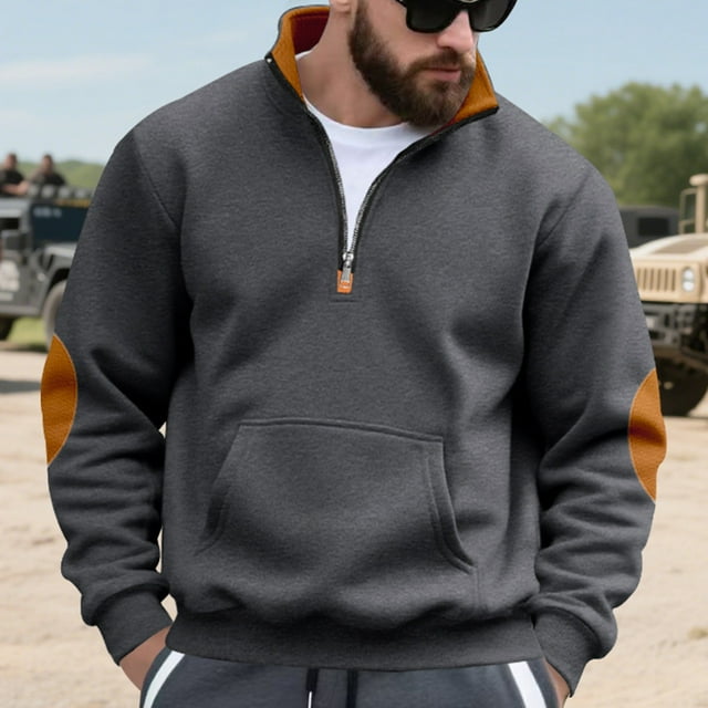 pstuiky camisa de manga larga para hombre, Blusa/camisa informal y moderna de color liso con cuello alto, manga larga y bolsillo con cremallera para hombre Tops de hombre xxxl