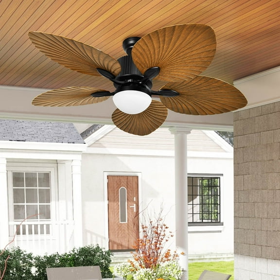 Craftian 52 Inch Tropical Ceiling Fan with Light and Remote,3 Ways Control,5 Palm Leaf blades Smart Ceiling Fan with Alexa - Brown