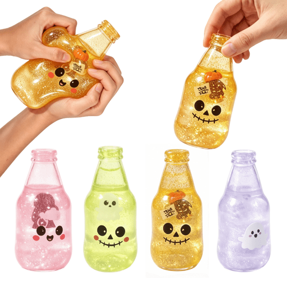 Halloween Bottle Squishy Slow Rising Squeeze Toy, Cute Clear Liquid Fidget Sensory Toy, Portable Stress Relief Anxiety Desk Toy Gift for Adults,Style A 1PCS