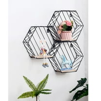 HOOWIFFY Decorative Wall Shelf Metal Iron Wood Floating Shelf for Wall 1 Set 9.24X8.06X4.13in