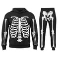 thumbnail image 4 of Ruiwill Little Boys 2 Piece Outfit Set Size 5-6 Years Halloween Skeleton Print Hooded Collar Long Sleeve Hoodie With Pants Set Winter Soft Boy Clothes Set Black, 4 of 5