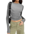 thumbnail image 2 of Gubotare Womens Long Sleeve Crewneck Ribbed Tops Fall Fitted Stretch Casual Basic T Shirts 2025 Y2k Tops for Women (Dark Gray,L), 2 of 6