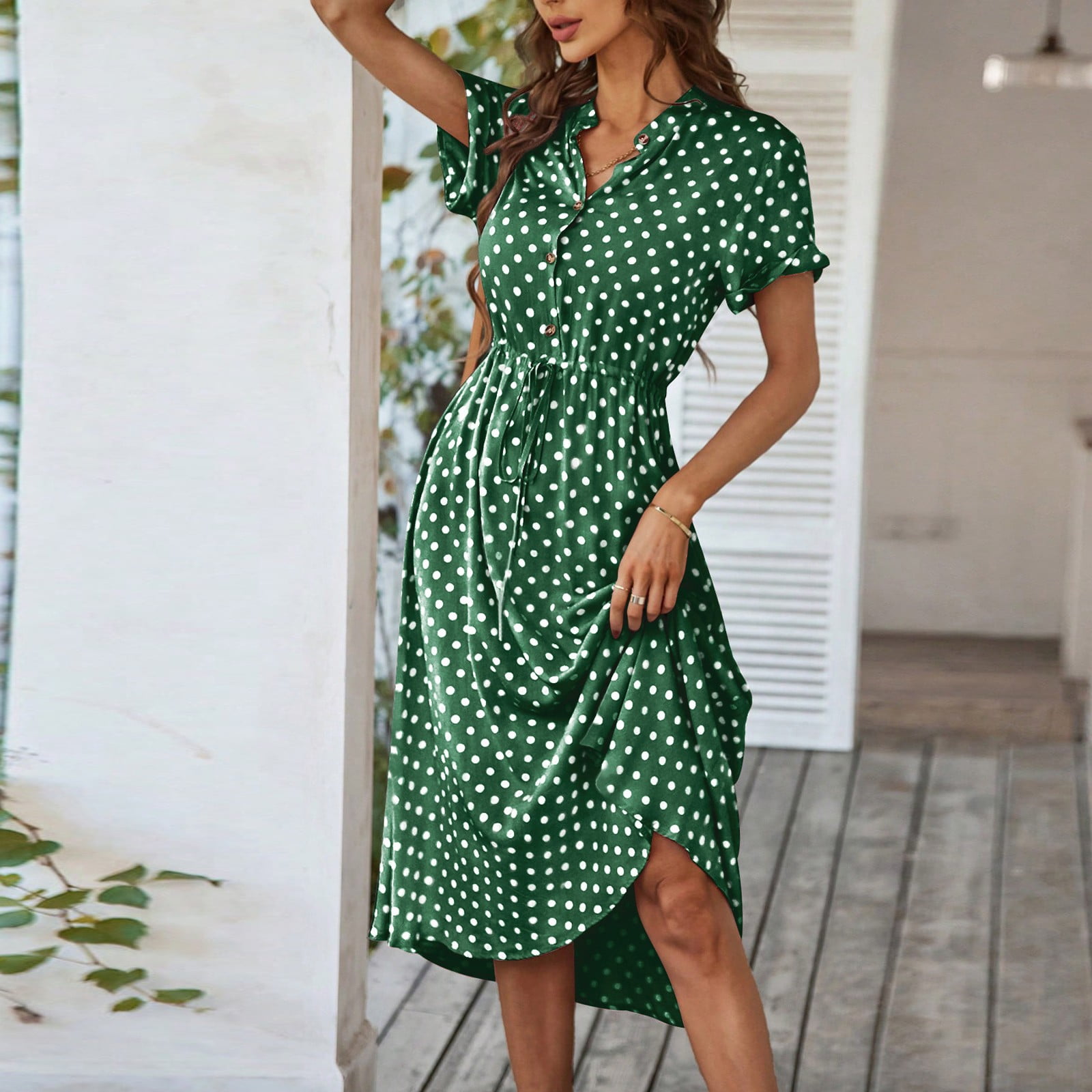 slim fit dress slacks Green Polka Dot Strappy Tailored Dress main image 0