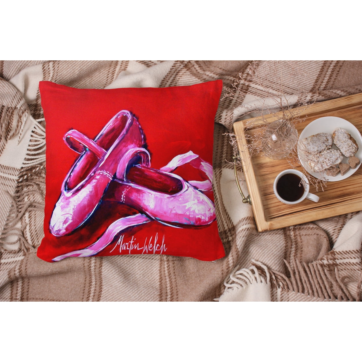 Ballet Shoes Red Fabric Decorative Pillow