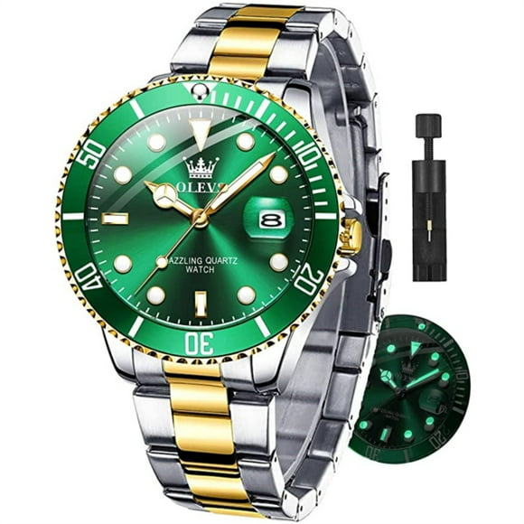 OLEVS Luxury Men's Wristwatch Stainless Stee Green Water Ghost Watch Top Brand Men's Waterproof Date Clock Watch Men Luminous Waterproof with Gift Box