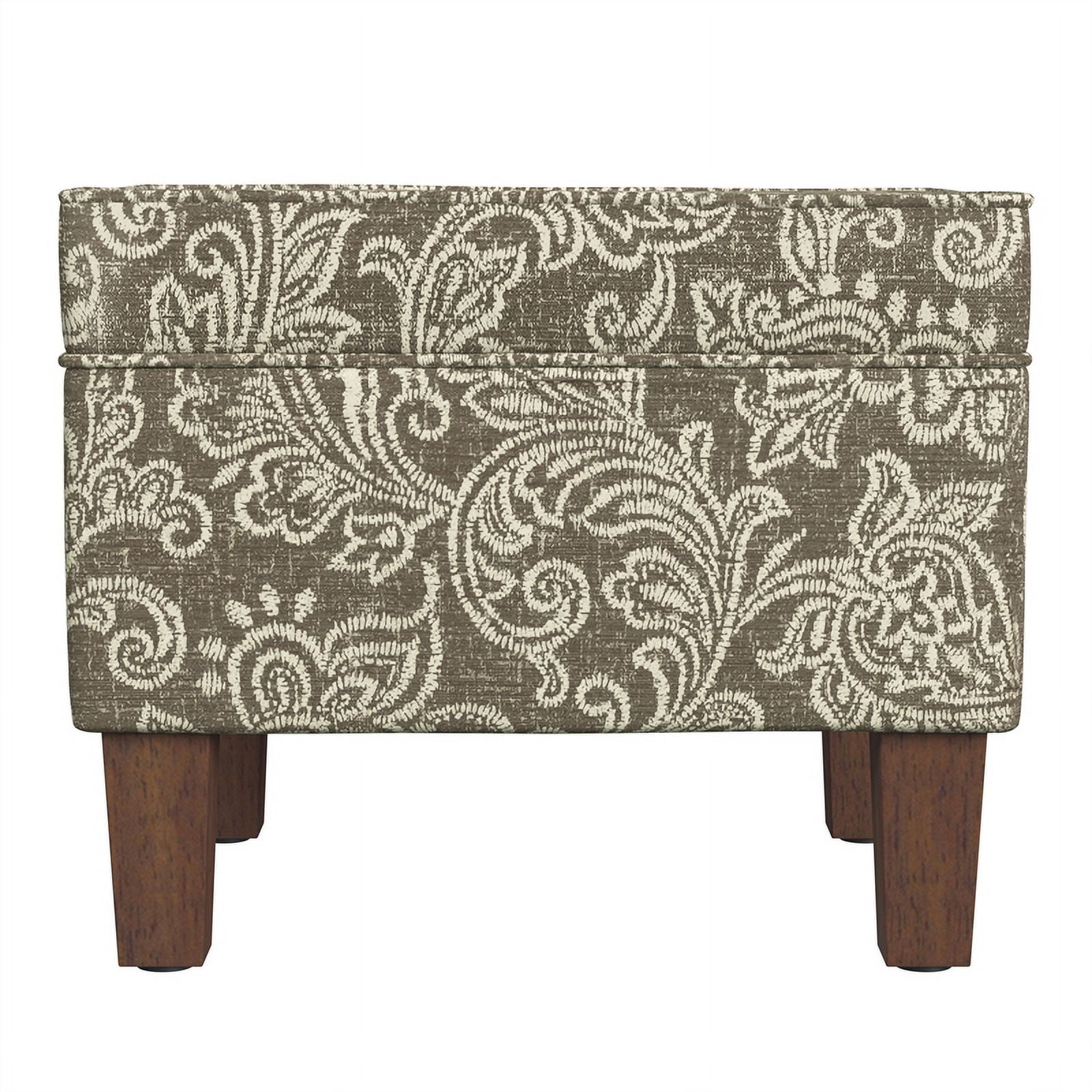 HomePop Medium Storage Ottoman with Hinged Lid, Brown Jacobean Print