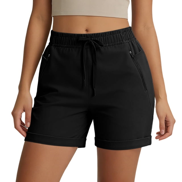 Xfvqtps Womens Shorts Elastic Waist Drawstring Zippered Pocket Casual Lightweight Breathable Solid Color Pants Soft Lounge Wear