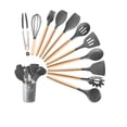 thumbnail image 1 of Set de Utensilios de Cocina OKAERI Silicona Madera Juego Cucharas + Regalo Gris, 1 of 7