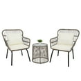 thumbnail image 1 of 3-Piece Patio Conversation Bistro Set, Outdoor All-Weather Wicker Furniture for Porch, Backyard with 2 Wide Ergonomic Chairs, Cushions, Glass Top Table, Outdoor Chair Set for Poolside, Tan, Q17619, 1 of 13