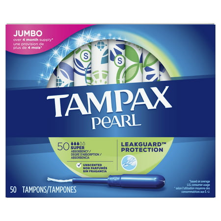 TAMPAX Pearl, Plastic Tampons, Super Absorbency, Unscented, 50
