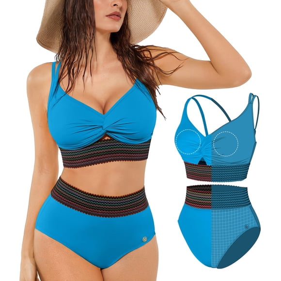 Conjunto de Bikini Popilush de Cintura Alta con Control de Abdomen Azul Talla L