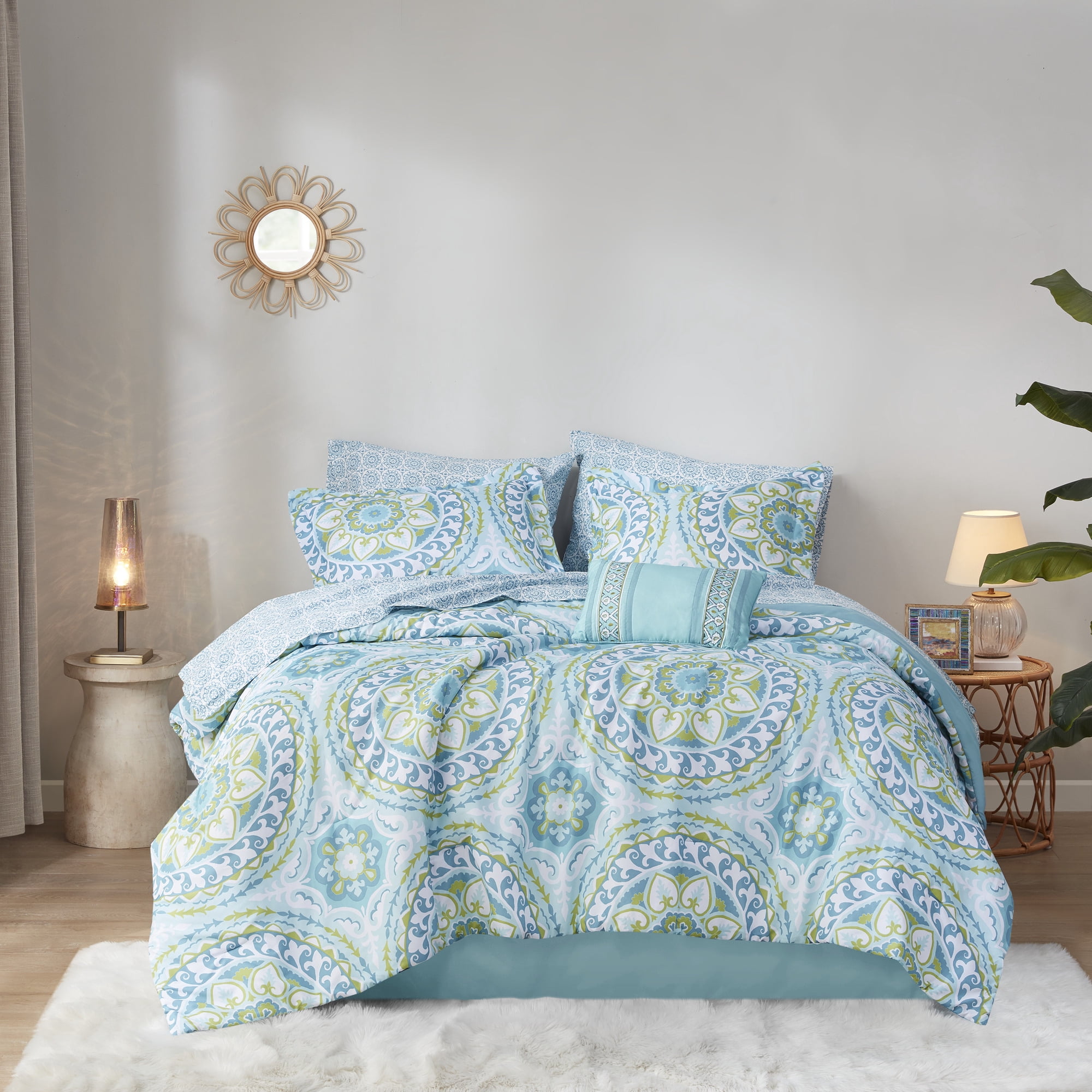 Home Essence Nepal Bed in a Bag Comforter Bedding Set, Blue, Full