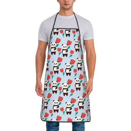 

Gaeub Panda And Rose Print Apron for Men and Women Waterproof Apron for Cooking Dishwashing Lab Butcher Dog Grooming