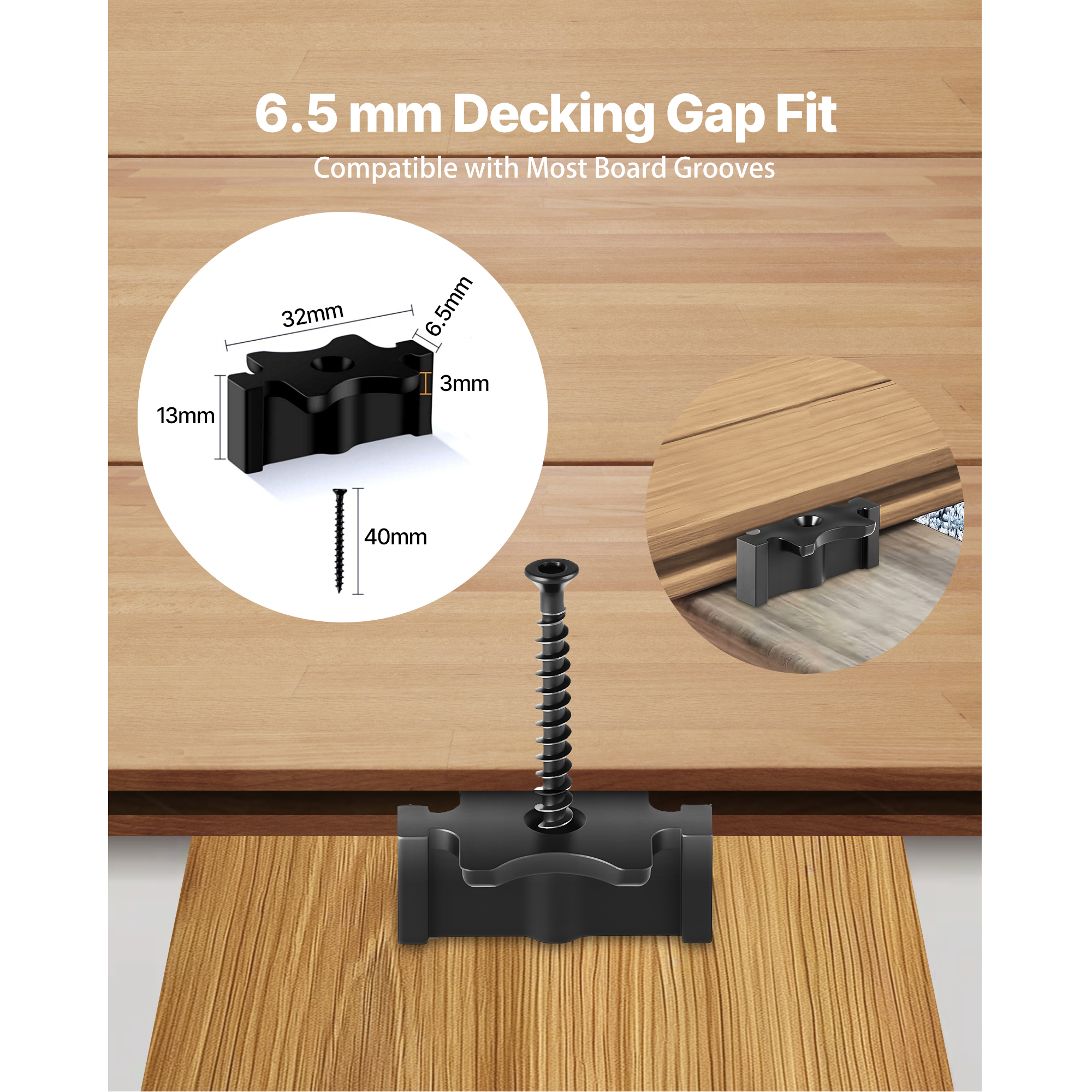 KFFKFF 500PCS Hidden Deck Fasteners for Composite Decking Boards, Universal T Clips & Plastic Fasteners with Metal Screws, Polypropylene PP Clips Compatible with 0.26-Inch Gaps, Black