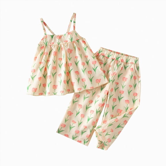 mgoYE Toddler Baby Girls Summer Clothes 3 6 12 18 Months 2T 3T 4T 5T Kids Girl Clothes Floral Tops Sleeveless Tank Tops Shorts(Yellow,18-24 Months)