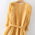 thumbnail image 6 of Meichang Womens Cotton Linen Dress Summer Fall 3/4 Sleeve Pleated Front Retro Midi Dresses Casual Solid Crewneck Beach Sundresses with Tie Waisted, 6 of 10