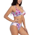 thumbnail image 6 of PAYOHTO Women's Cross Front Bikini Set with High Elasticity Soft Padding Watercolor Flowers Pink Bathing Suit Crop Top Swimsuit, 6 of 9