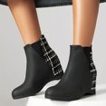thumbnail image 2 of 2DXuixsh Boots for Women Leather Round Toe High Heel Slope Heel Splicing Colorblocking Multipattern Mid Calf Large Size Boots Ankle Boots Short Boots Black Size 39, 2 of 8