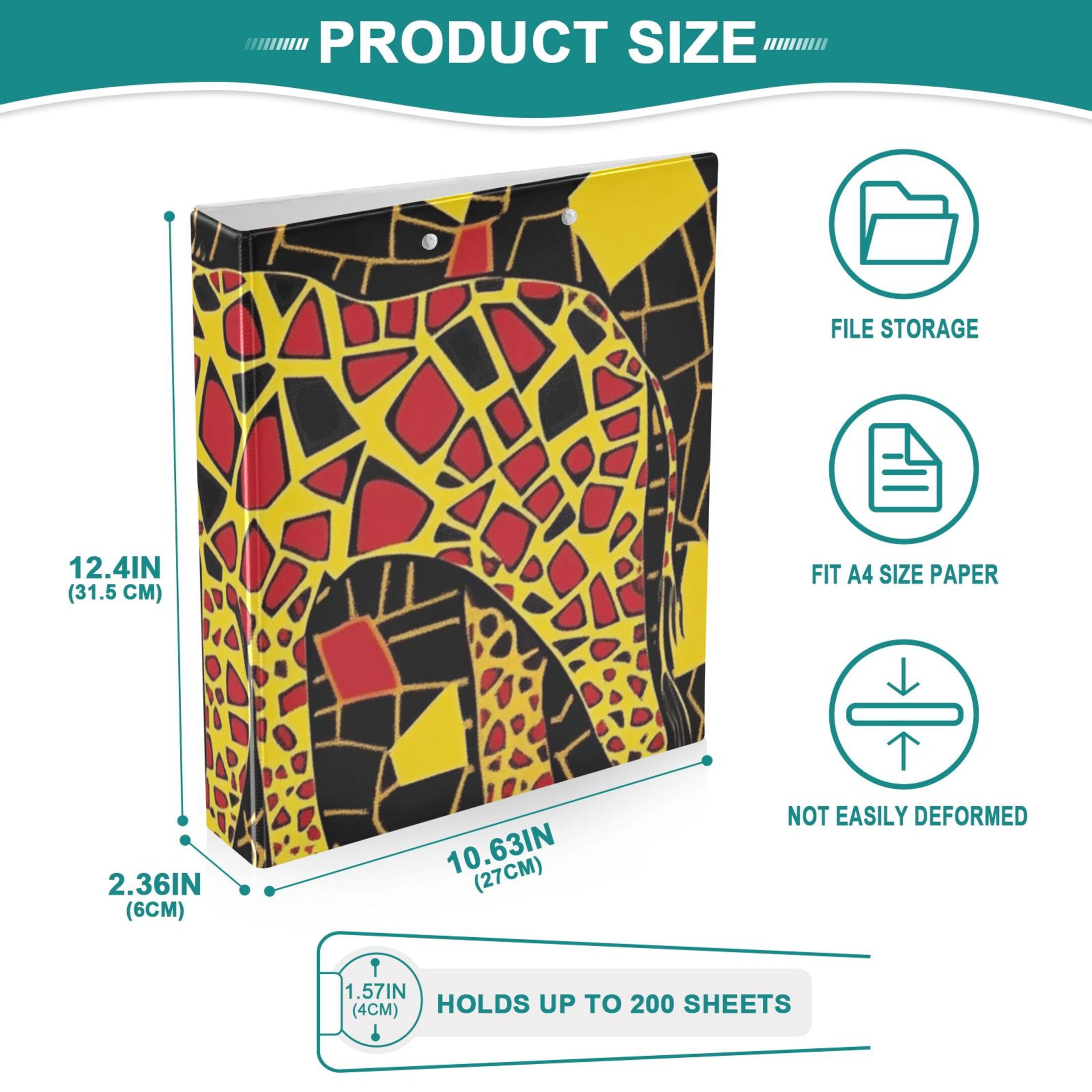 Giraffe Yellow Blocks 3 Ring Binders 1.5 inch Hardcover File Folders with Interior Pockets A4 Size Organizer for School Office Hospital