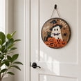 thumbnail image 5 of Halloween Decorations, Halloween Door Sign, Halloween Front Door Decor, Halloween Ghost Decorations, 20Cm Round Boo Halloween Themed Wooden Pumpkin Circular Sign, Hanging Wooden, 5 of 8
