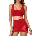 thumbnail image 4 of Abomasnow Women's 2 Piece Swimsuits Set Sleeveless Square Neck Cropped Tank Tops High Waisted Bathing Suit with Sheer Cover Up Swim Skirts, 4 of 9