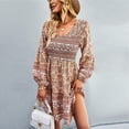 thumbnail image 3 of Vestido Largo Con Cuello En V Y Estampado Floral Fruncido NikouMX Con Manga Abullonada, 3 of 6