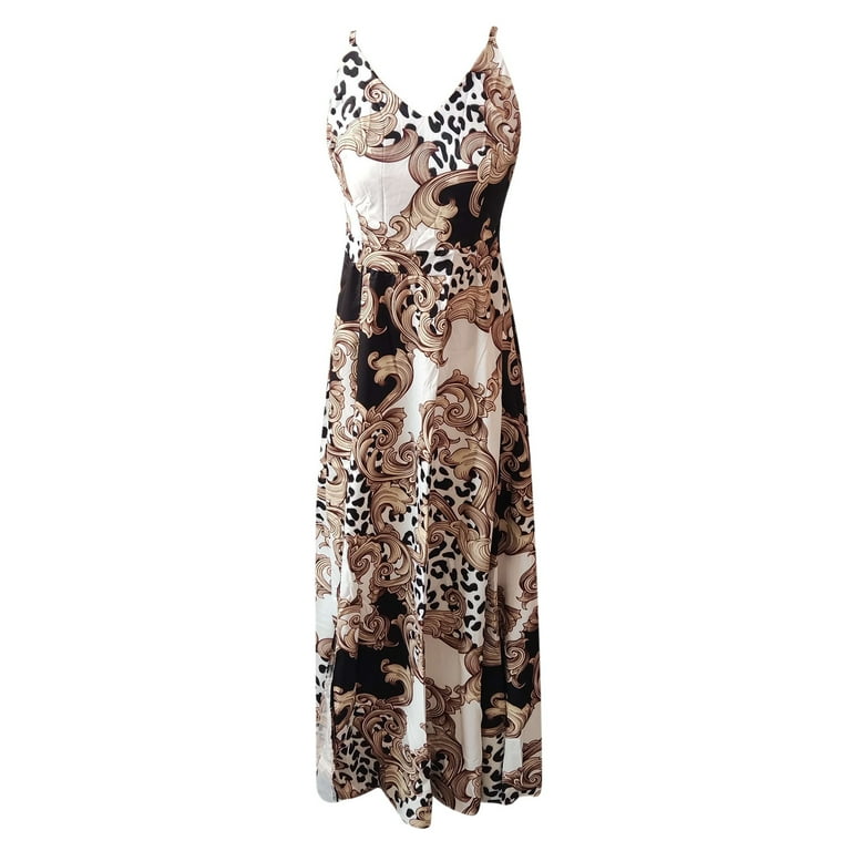 Fashion Print Slit Spaghetti Strap Cake Skirt Dresses Fashion Print Slit Spaghetti Strap Cake Skirt Dresses