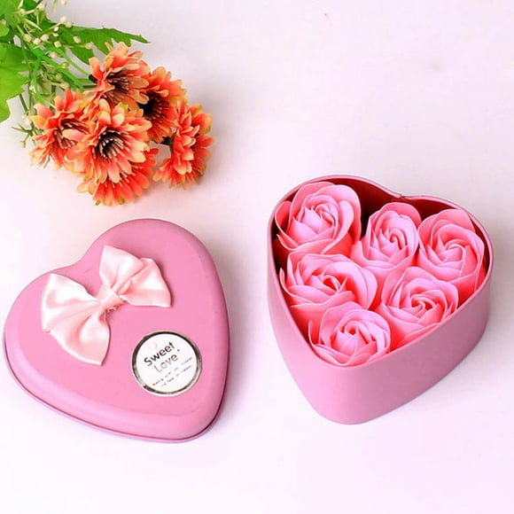 EGNMCR Fake Flowers, Artificial Flowers 6Pcs Heart Scented Bath Body Rose Flower Soap Wedding Decoration Gift Fake Hanging